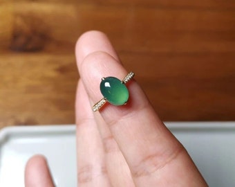 Ovale groene Chalcedoon ring, grote Tian steen aanpasbare ringen, verstelbare maat handgemaakte sieraden, energiebescherming accessoire, cadeau voor moeder