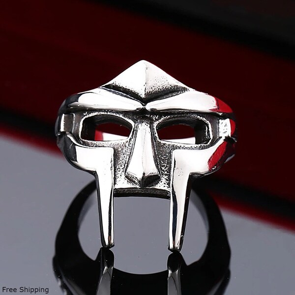 Silver MF DOOM Ring - Steel DR Doom Ring - Villain Mask Ring for men - mens silver gladiator ring - rapper ring - kanye west - Rap Snitches