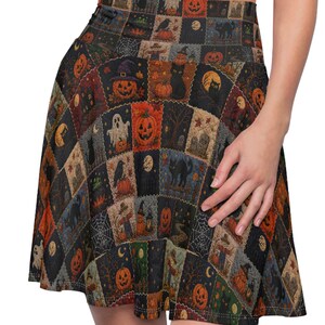 Halloween Patchwork-Rock mit Steppmuster | Kürbis, Geist, Katze, Mond