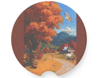 Farmhouse Soapstone Car Coaster | Fall Landscape Car Coaster