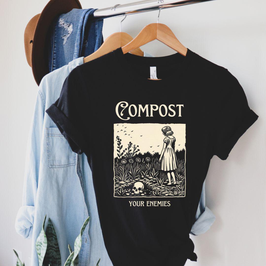 Compost Your Enemies Tshirt, Funny Dark Skull Shirt, Retro Graphic Tee, Soft Cotton Unisex Crewneck T-shirt