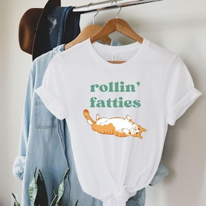 Rollin&#39; Fatties Cat T-Shirt: Funny Unisex Cotton Tee