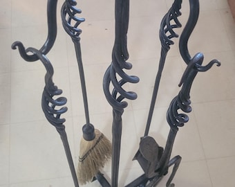 Hand Forged 5 Piece Fireplace Tool Set-Basket Twist