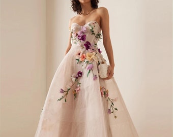 Elegant 3D Flowers Khaki A-line Evening Dresses for Women Wedding Party Sweetheart Midi Arabic Formal Gowns