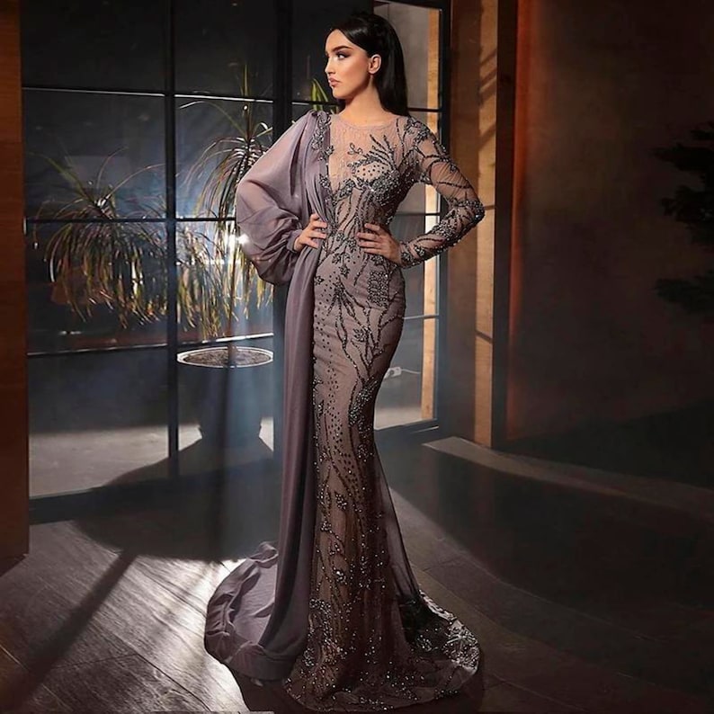 Sage Green Mermaid One Shoulder Pearls Luxury Dubai Arabic Evening Dresses Gowns For Women Wedding Party LA72511 main image 1