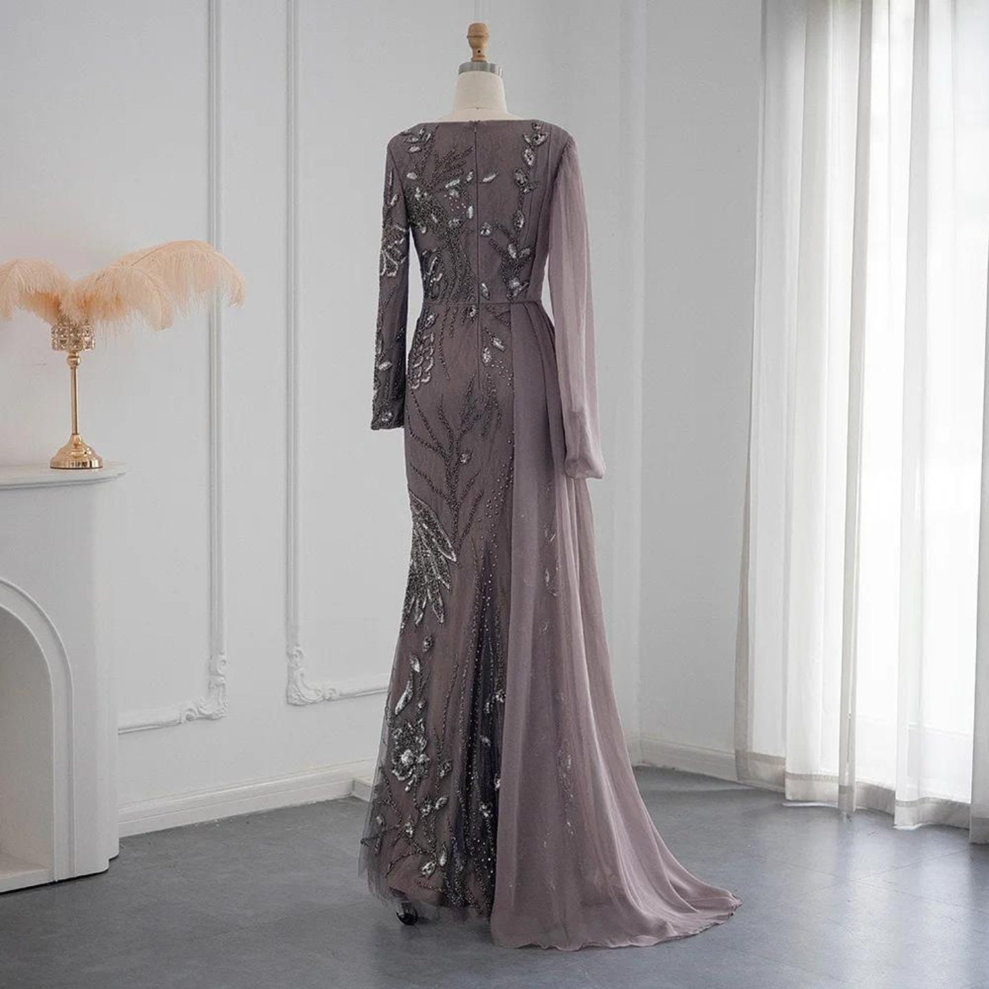 Muslim Black Mermaid Luxury Beaded Satin Evening Dresses Dubai Formal Gowns 2025 For Woman Wedding Party LA72040