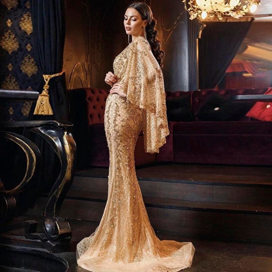 Formal Prom Dresses Luxury Arabic Mermaid Evening Dress Custom Made Party Gown for Banquet,DS4764