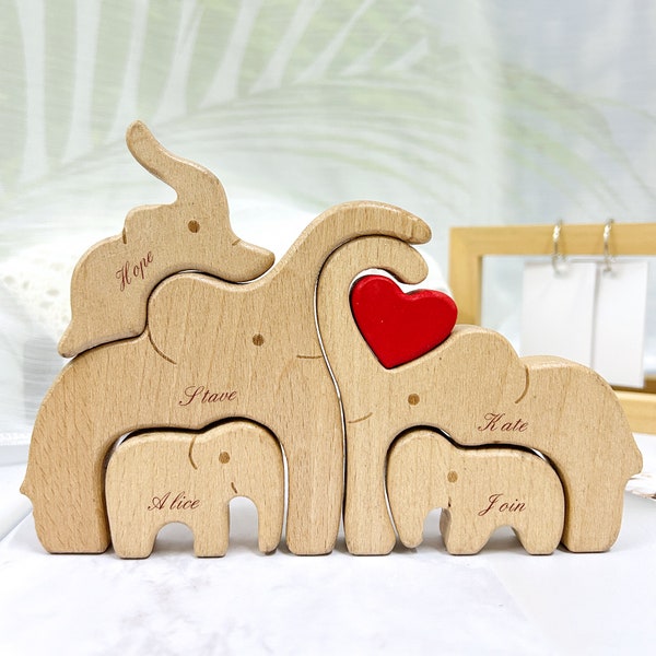 Mother's Day Gift,Wooden Carved Elephant Puzzles,All Family Members Together, Personalised Wooden Elephant Family Jigsaw Puzzle,Home Decor