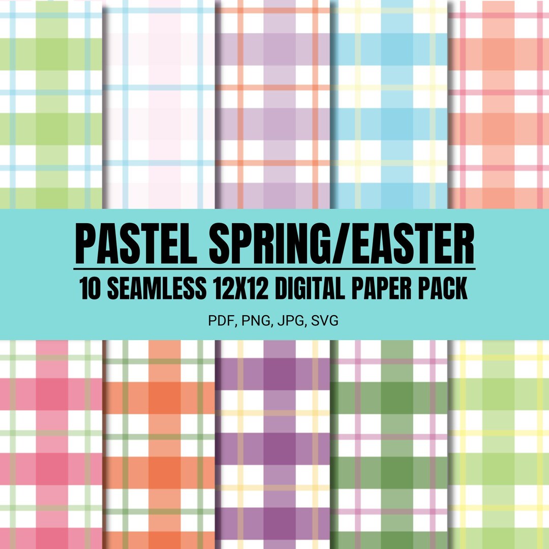 Pastel Plaid Digital Paper: Spring Easter Scrapbook Backgrounds (12x12 ...