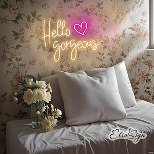 Hello Gorgeous Led Neon Sign, Custom Neon Sign Light, Salon Neon Sign, Handmade Led Sign for Beauty Room, Business Wall Art Decor, ElsaSign