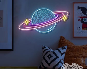 Planet Neon Sign, Need Some Space LED Light, Bedroom Wall Decor