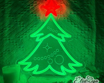 Christmas Tree Neon Sign, 3D Engrave USB Decor