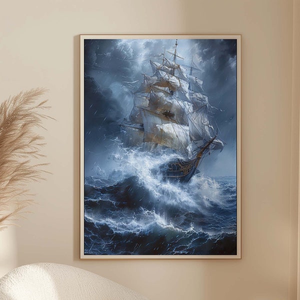 Affiche murale - Navire fantôme dans la tempête - impression peinture classique à l'huile