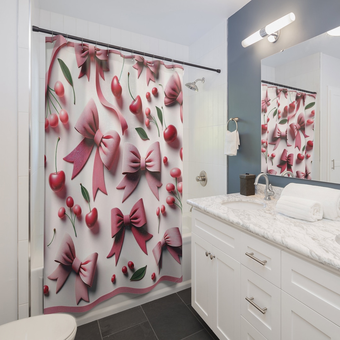 Coquette Shower Curtain, Pink Bow Shower Curtain, Girly Shower Curtain
