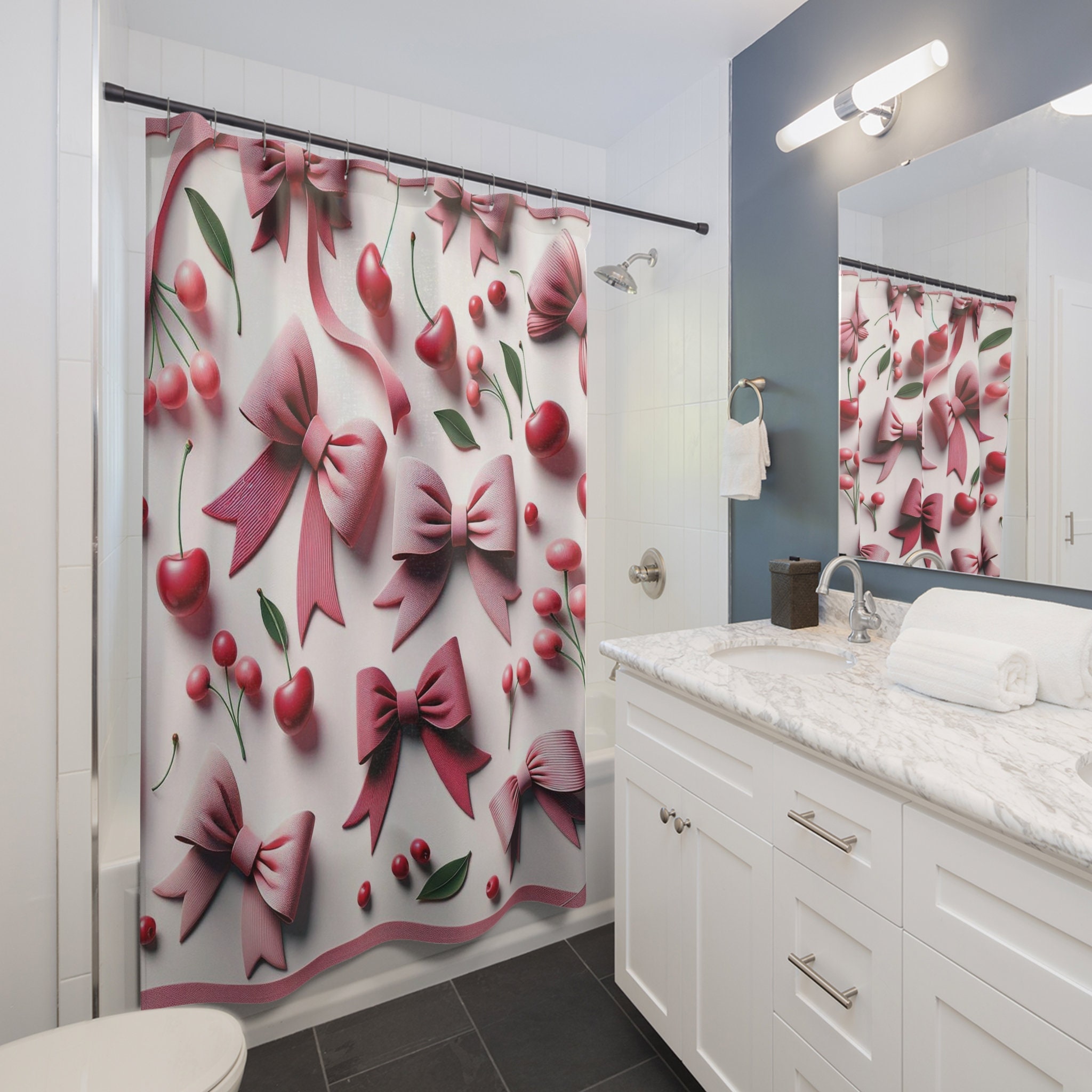 Coquette Shower Curtain, Pink Bow Shower Curtain, Girly Shower Curtain
