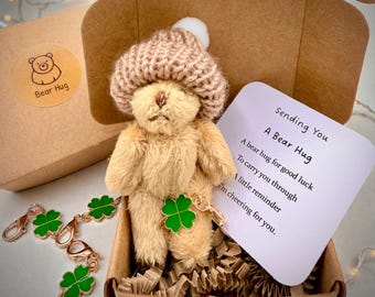 Good Luck Pocket Bear hug  | Positive Token Keepsake | Small Comfort Hug | Exam Driving Test New Job Gift | Thinking of You Present