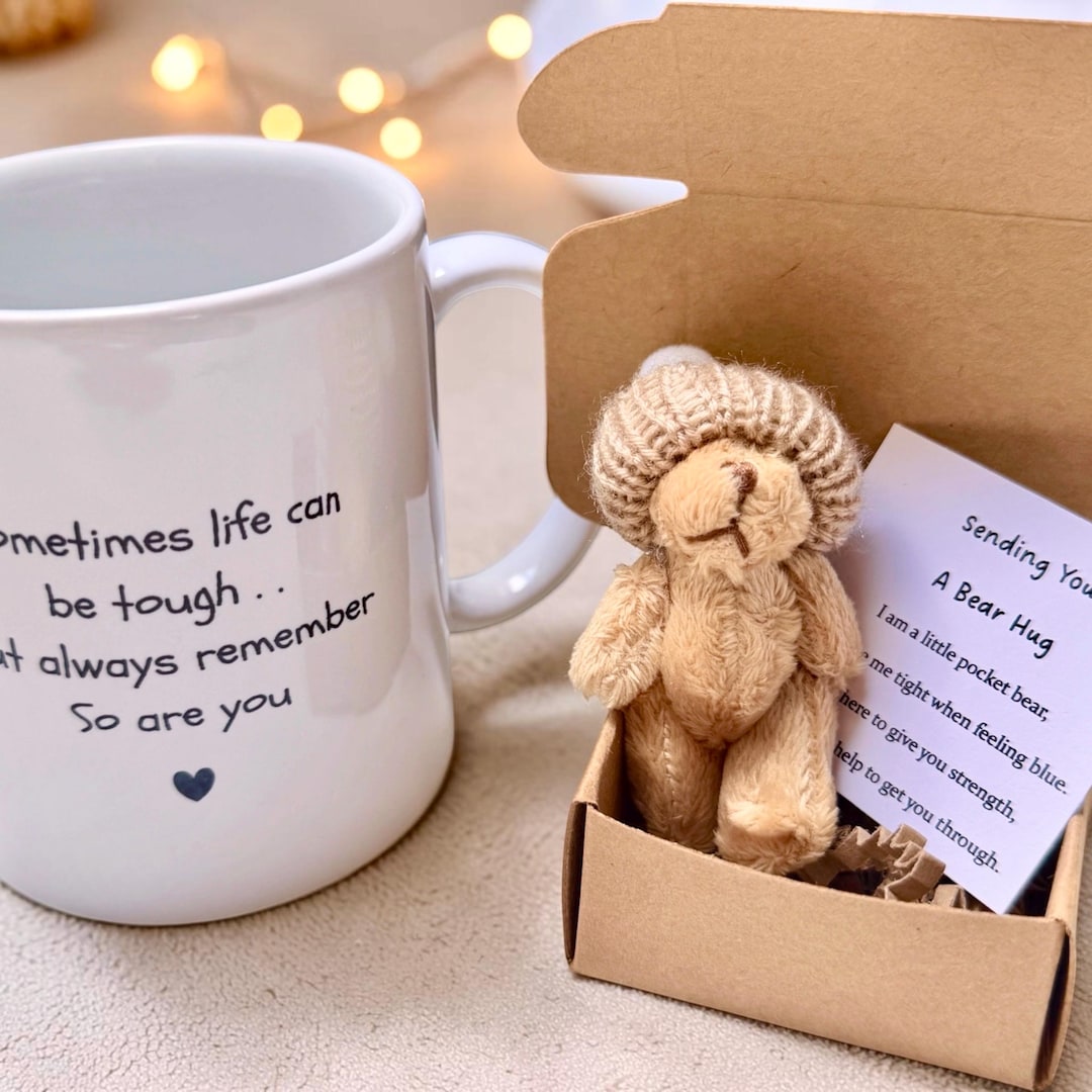 Thinking of You Gift Set With Positive Cup Pocket Bear Hug Welbeing ...