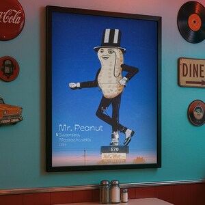 Americana Nostalgie Poster | Vintage Mr. Peanut Retro Reklame | Fotoprint für Wohnzimmer & Bar | Nostalgische Wanddeko| Digitaler Kunstdruck