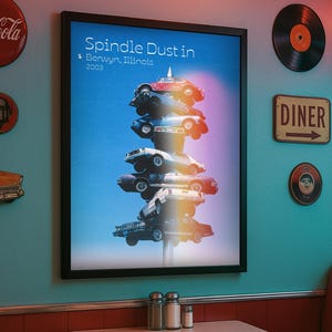 Americana Nostalgie Poster | The Spindle Autoskulptur | Vintage Roadside Fotoprint fürs Wohnzimmer | Pop Art Wandbild | Digitaler kunstdruck