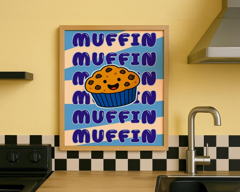 Letter R Muffin Printable Muffin Poster, Cartoon Muffin Wall Art, Bakery Kitchen Decor ...
