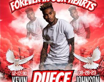 Forever in Our Hearts Editable Memorial Flyer Template Red