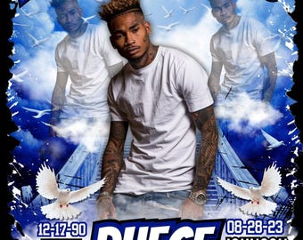 Plantilla de Canva para diseño de camiseta conmemorativa (azul y blanca)