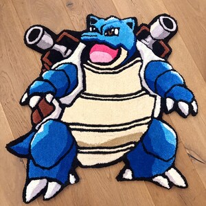 Alfombra Blastoise en Lana Acrílica Azul Beige Negra o Tu Eliges Sala de Juegos y Decoración del Hogar, para Fanáticos Coleccionistas, Suave y Duradera
