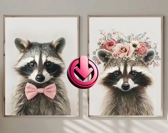 Raccoon lady and raccoon gentleman – digital poster download