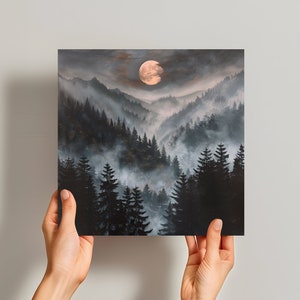 Fine Art Schwarzwald Vollmond Poster, Wandkunst Druck, Mystischer Wald Poster, Natur-inspiriertes Dekor, Mondnacht Szene, Wald Kunst