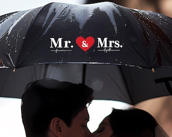 The "Mr & Mrs" Black Wedding Umbrella, Forever Together, Umbrella, Bride and Groom, Rain, Wedding, Wedding Gift