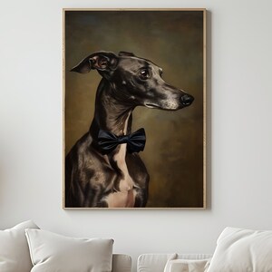 Elegante poster con cornice in legno Greyhound Gentleman, eleganti ritratti di cani, carta opaca premium, poster con cornice in legno