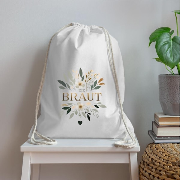 Turnbeutel 'Die Braut' mit floralem Design, Junggesellinnenabschied, JGA, Turnbeutel Floral, Die Braut