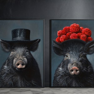Charmanter Schwarzwald-Damen und Herren Wildschwein Poster mit Bollenhut