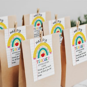 Lehrer Wertschätzung Woche Geschenkanhänger, druckbare Ende des Schuljahres Gunst Tags, Apfel Regenbogen Bleistift Lehrer Wertschätzung Geschenkanhänger, Personal Anhänger