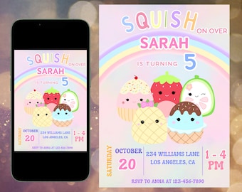 Squish Birthday Invitation, Squishy EDITABLE Invite , Instant Download, Squish Digital Invite, Squish on Over Evite