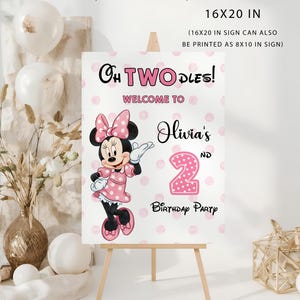 Editable Oh TWOdles Birthday Invitation,Pink Girl Digital 2nd Birthday Cute Mouse Invite,Oh Twodles Invite Boho Minnie Invite Template image 2
