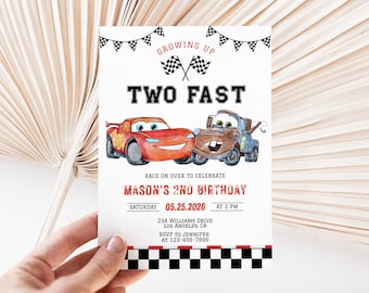 Cars Birthday Party Invitation, Two Fast 2nd Birthday Invite, Lightning Mcqueen Birthday, Race Cars Party,Boy 2nd Birthday Invite,EDITABLE