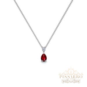 Teardrop Red Ruby Necklace, July Birthstone Teardrop Pendant, Women Anniversary Bridal Gift, Valentines, Solid Silver Gold Or Platinum