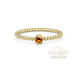 Gold Citrine Stacking Ring, Round Gemstone Minimalist Stackable Band, November Birthstone Anniversary Gift For Her, Silver Gold Or Platinum
