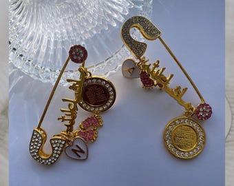 Personalized Islamic Baby Pin: Pink & Gold Mashallah Brooch