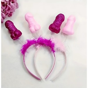 Bachelorette Party Headband Funny Pink Willy Feather Hairband Sexy Hen Party Prop Bride & Friends Gift Naughty Adult Accessory Bridal Fun
