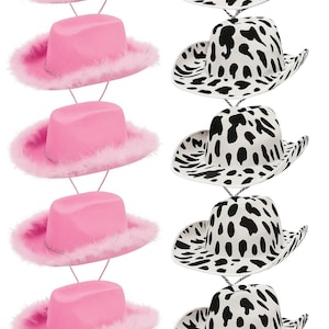 Pink Feather Cow Print Cowboy Hat: Bachelorette Party Rodeo Favors