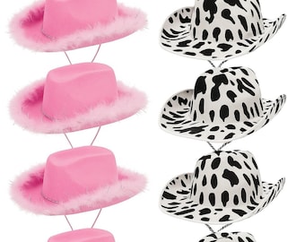 Pink Feather Cow Print Cowboy Hat: Bachelorette Party Rodeo Favors