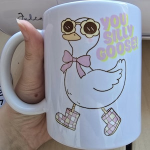 Cute Goose Mug – &quot;You Silly Goose&quot; Funny Animal Coffee Cup | Kawaii Goose Gift for Her, Pastel Aesthetic Drinkware,  Goose Lover Gift