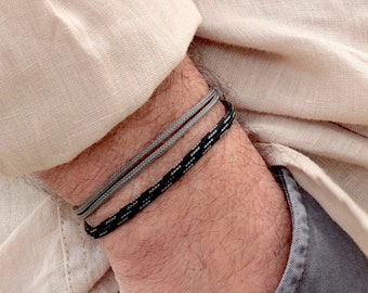 Set de deux bracelets cordons homme ajustables,bracelets d'été surf noir et gris,cadeaux pour lui