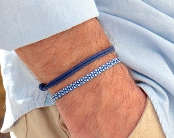 Set de pulseras de cordón azul para hombre, dúo de pulseras surferas de verano, regalos para él