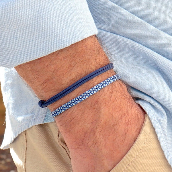 Set aus blauen Kordelarmbändern für Männer, Duo aus Sommer-Surfarmbändern, Geschenke für ihn