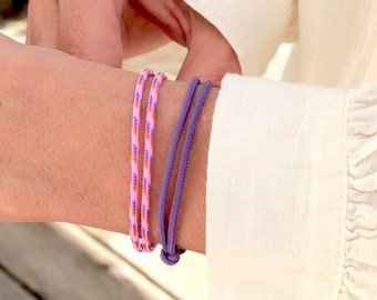 set di braccialetti in corda da donna in stile boho surf, braccialetti regolabili viola, regali per lei