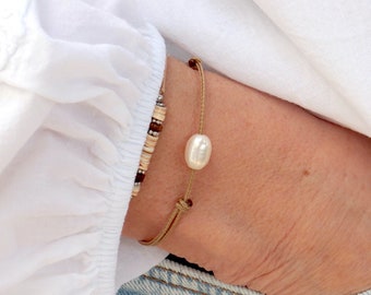 Bracelet perle d'eau douce sur cordon couleur à choisir,bracelet réglable pour femme,cadeaux pour elle