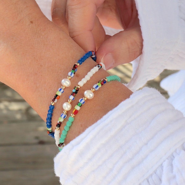 Bracelet perle d'eau douce couleur à choisir,bracelet élastique femme perles africaines et facettées, cadeaux pour elle